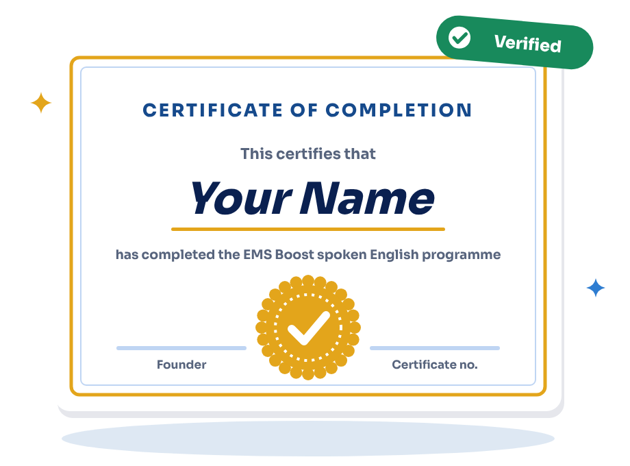 A sample EMS Boost certificate of completion marked Verified